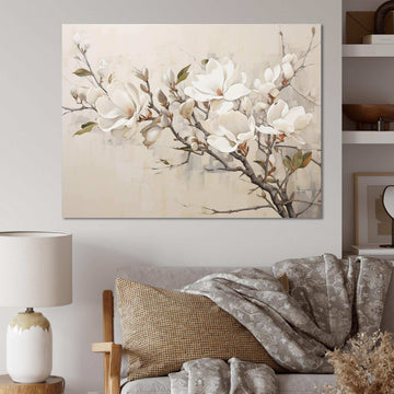 Beige Dreamy Magnolias Blooms I - Floral Canvas Wall Art